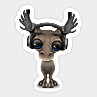 Cute Musical Moose Dj Wearing Headphones Sticker